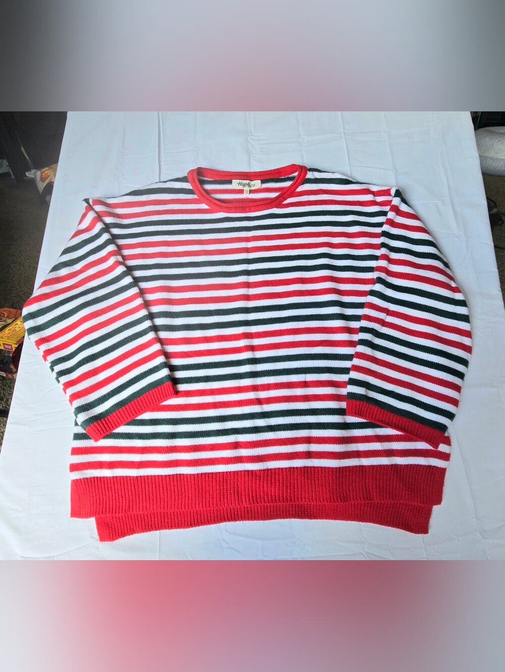 Haptics by Holly Harper 1X Red White Green Striped Knit Sweater